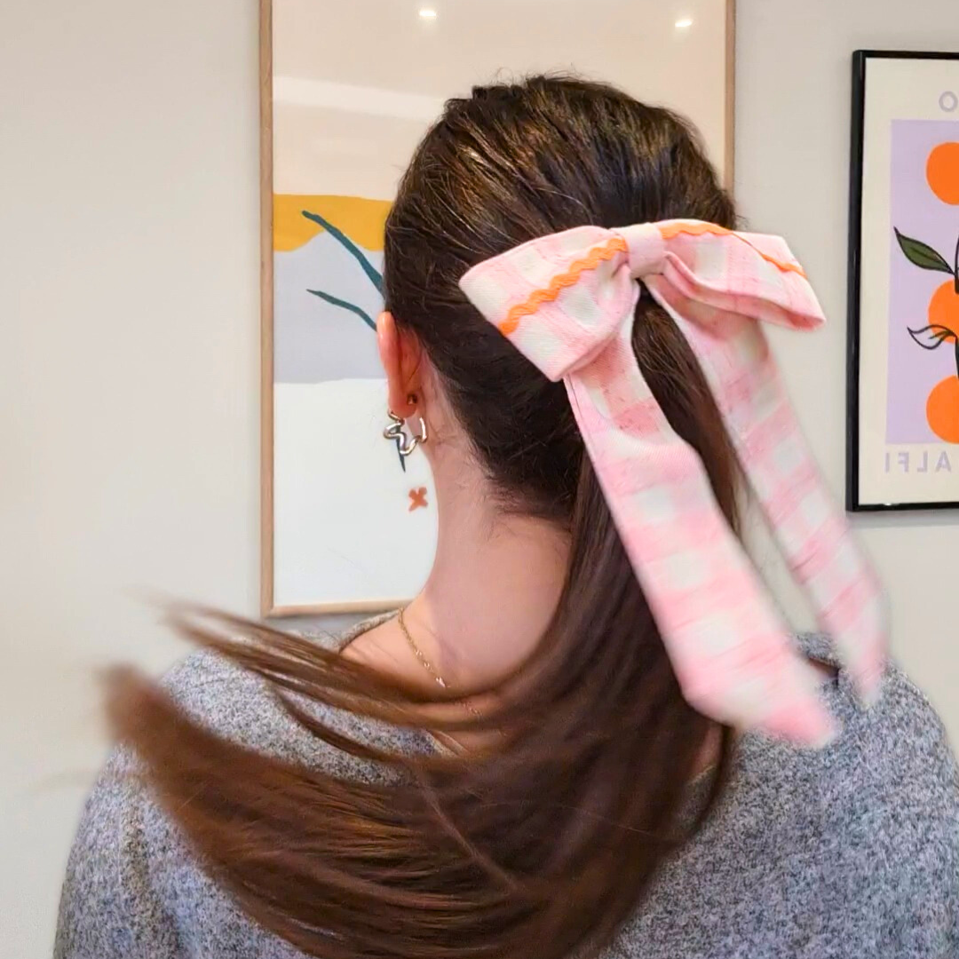 Pink Gingham Hair Bow