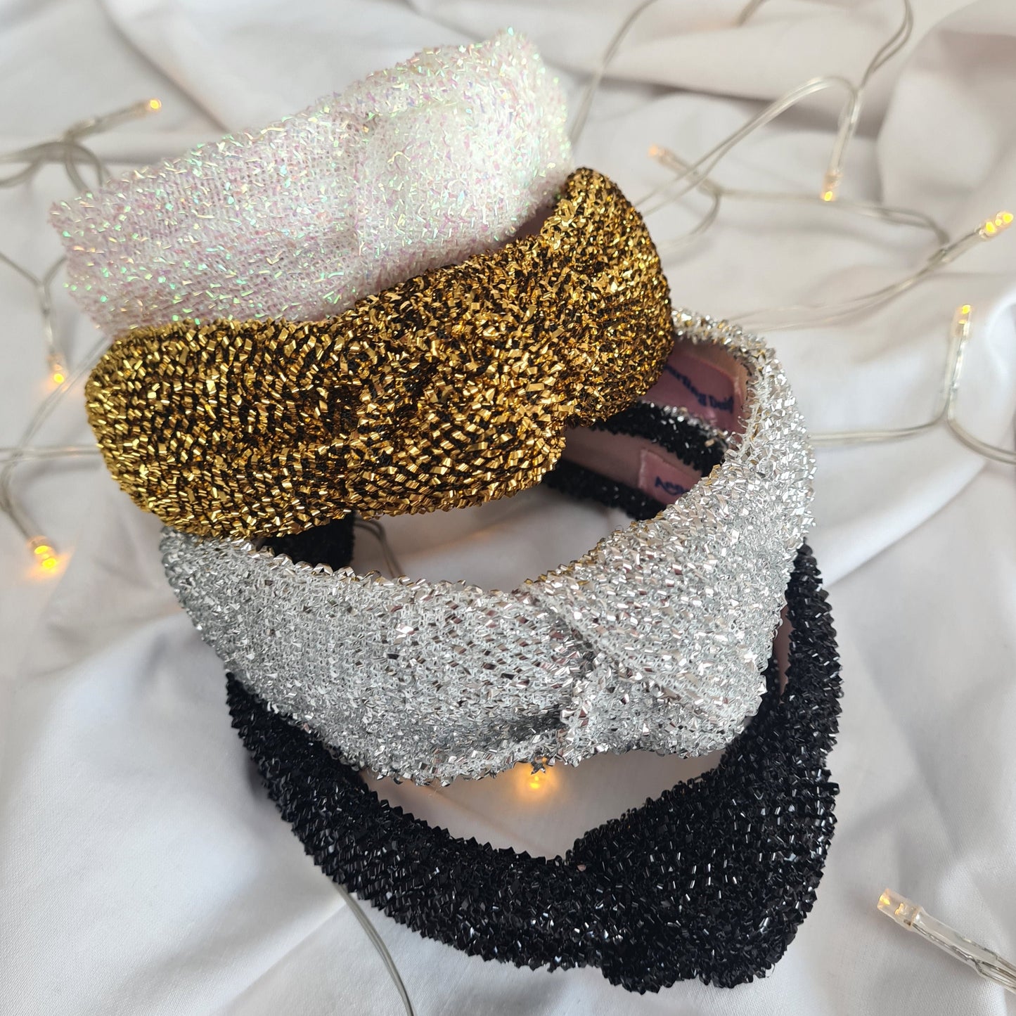 Gold Tinsel Sparkle Knot Headband