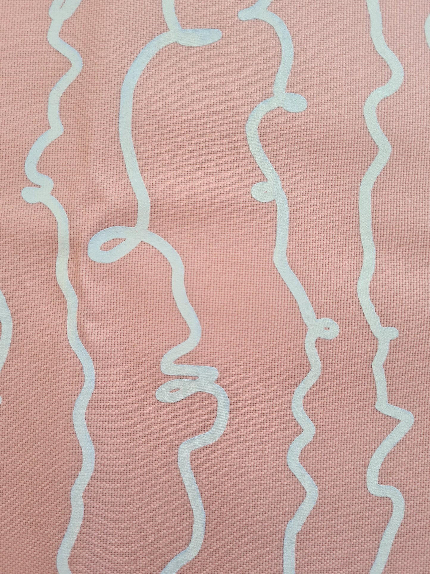 SALE Pink & White Cotton Screen Printed Squiggle Patterned Cushion