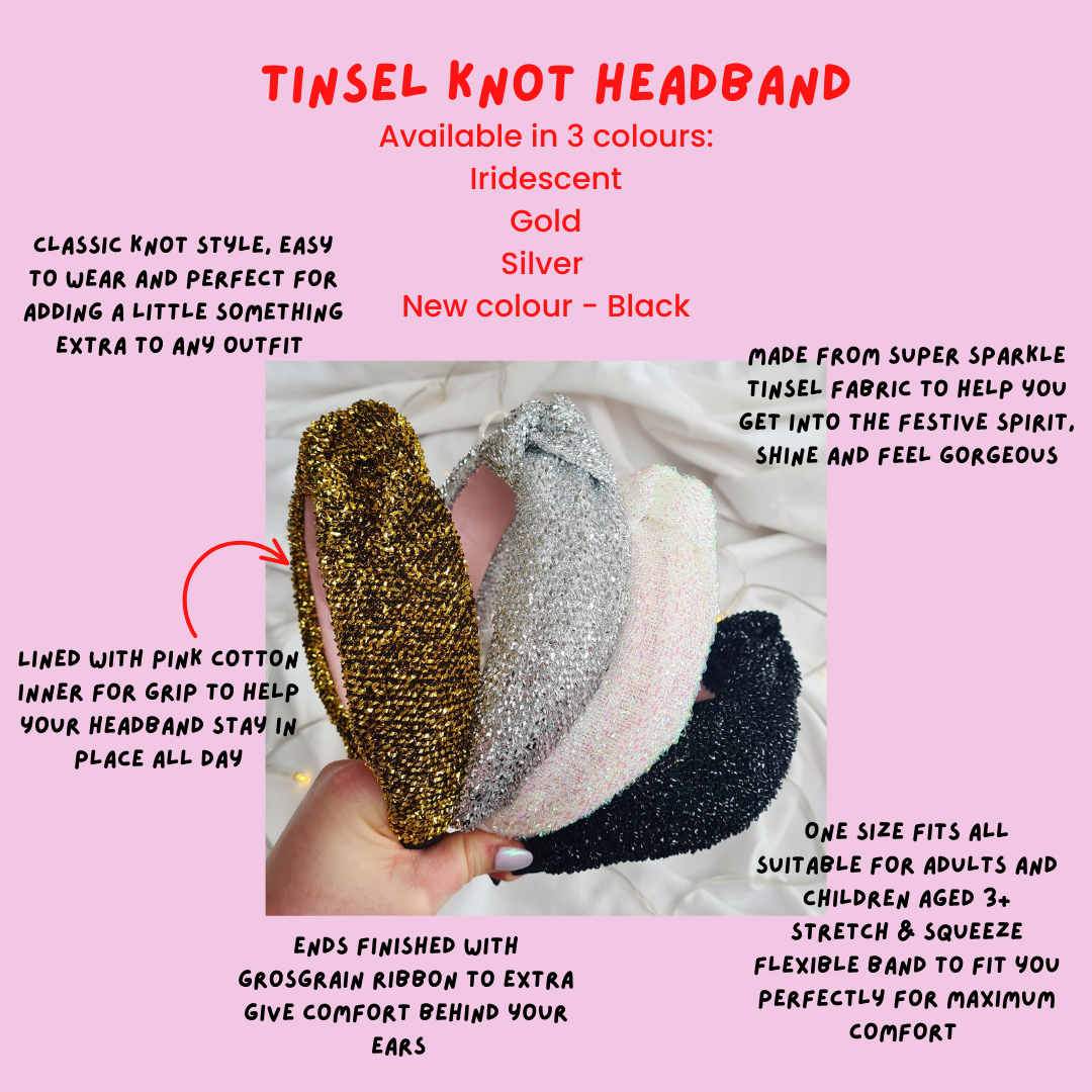 Gold Tinsel Sparkle Knot Headband