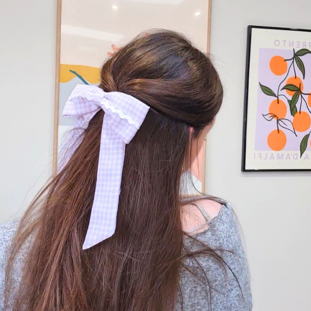 Lilac Gingham Hair Bow