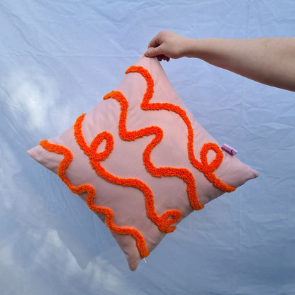 Pink & Orange Cotton Punch Needle Tufted Cushion