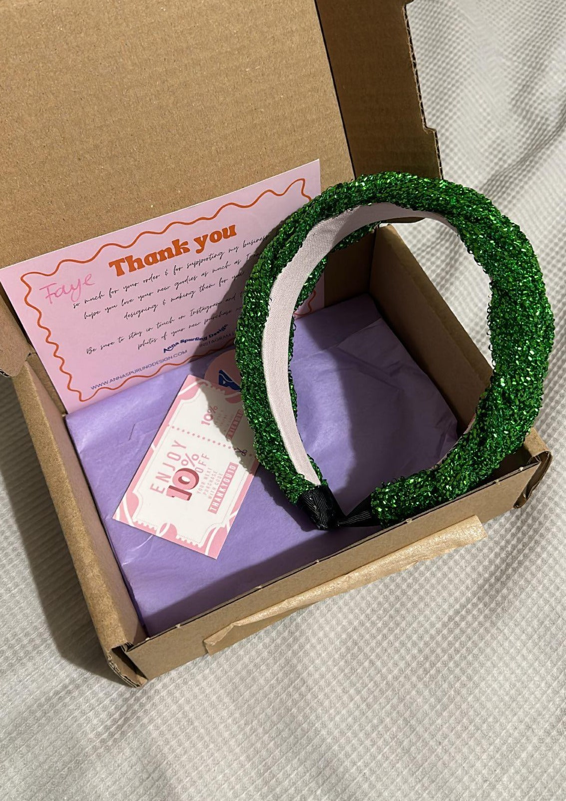 Green Tinsel Sparkle Braided Headband