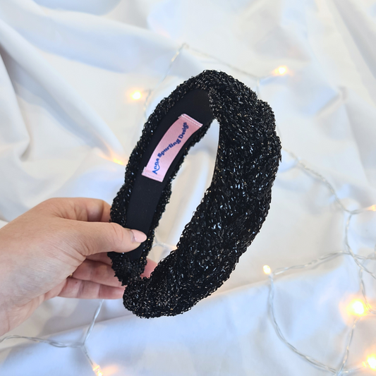 Black Tinsel Sparkle Braided Headband