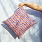 Pink & Blue Cotton Screen Printed Squiggle Patterned Cushion