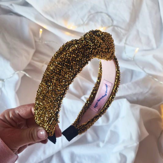 Gold Tinsel Sparkle Knot Headband