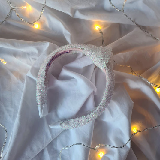 Iridescent White Tinsel Sparkle Knot Headband