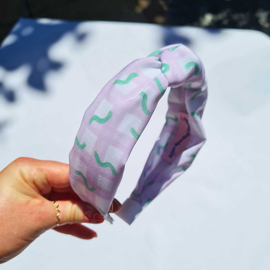 Lilac and Green Gingham Headband