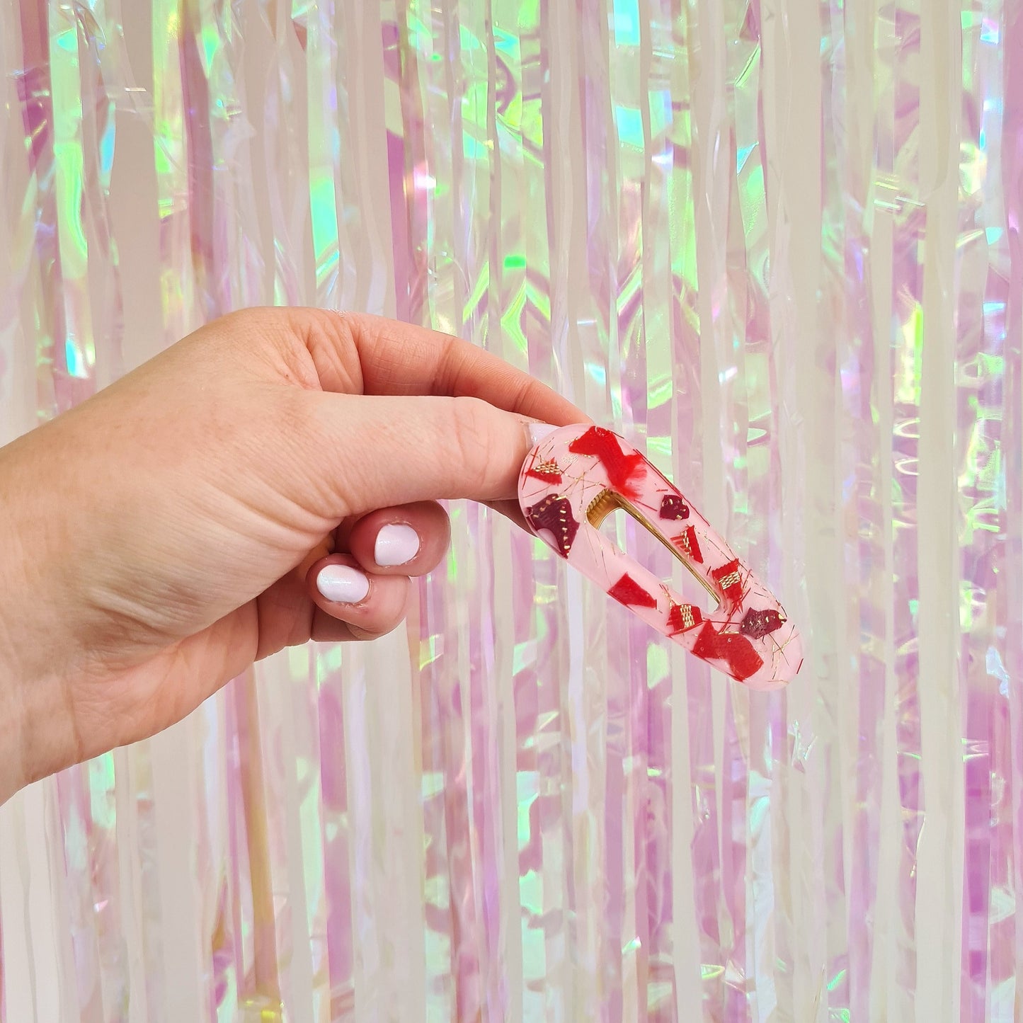 Pink and Red Resin Hair Clip