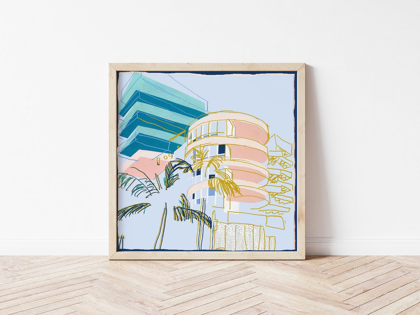 20x20 cm 'Ocean Place' Art Deco Miami inspired Giclee Art Print