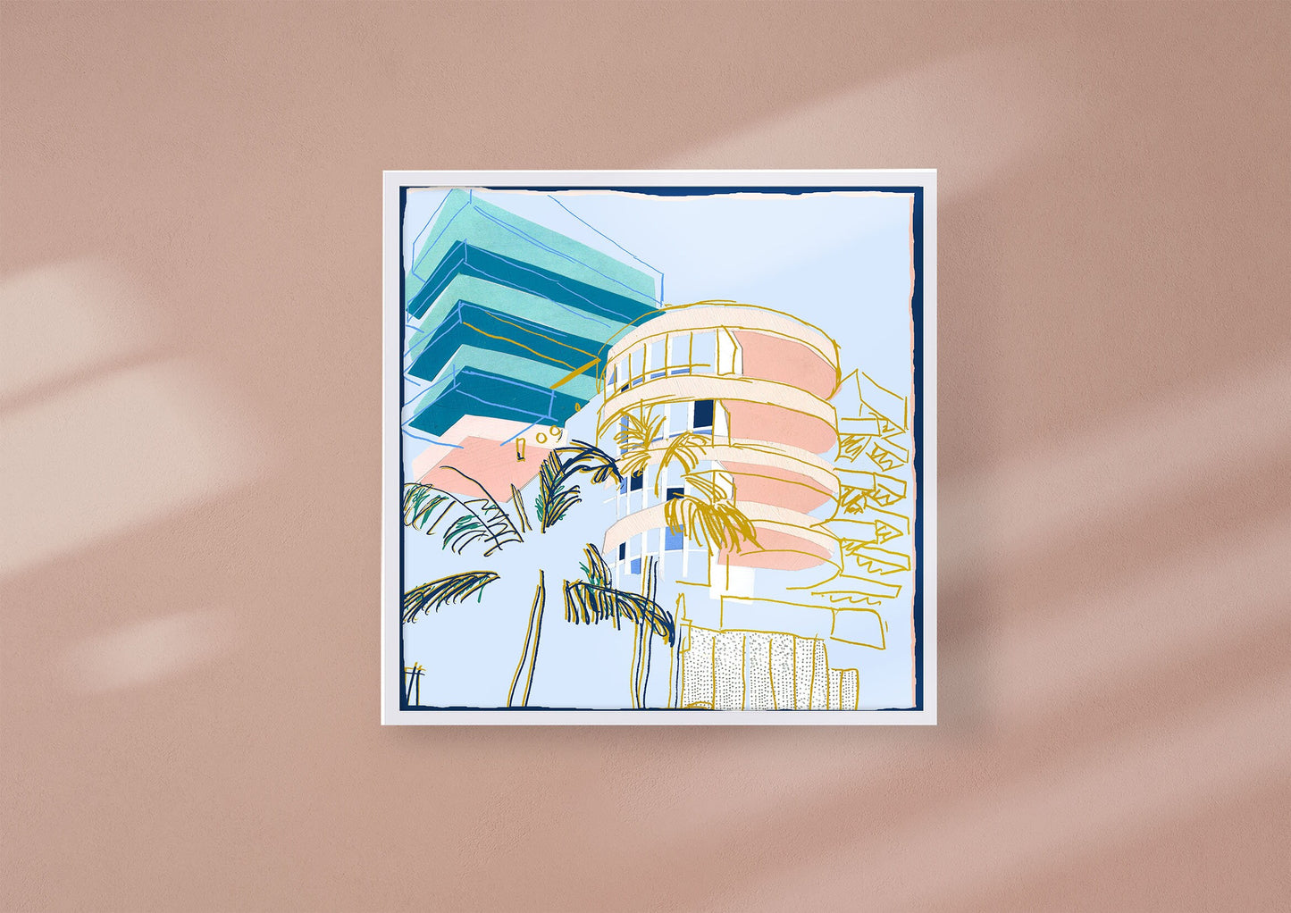 20x20 cm 'Ocean Place' Art Deco Miami inspired Giclee Art Print