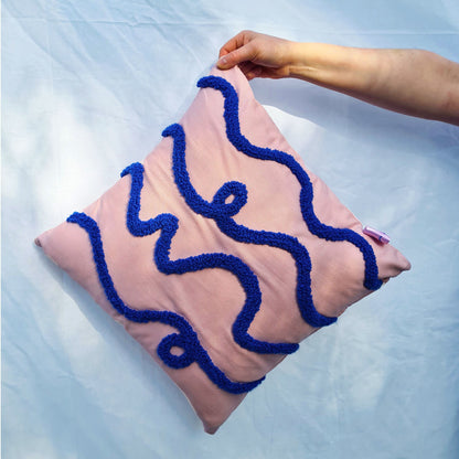 Pink & Blue Cotton Punch Needle Tufted Cushion